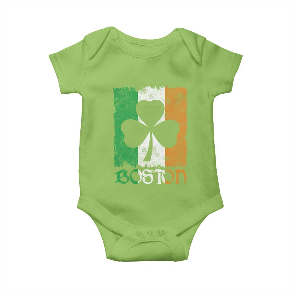 Boston St Patricks Day Baby Onesie Distressed Shamrock Vintage Irish Flag