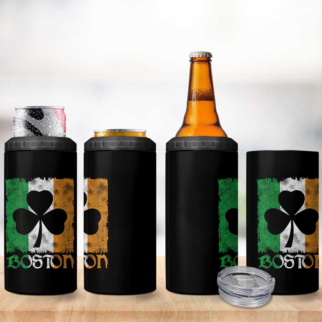 Boston St Patricks Day 4 in 1 Can Cooler Tumbler Distressed Shamrock Vintage Irish Flag