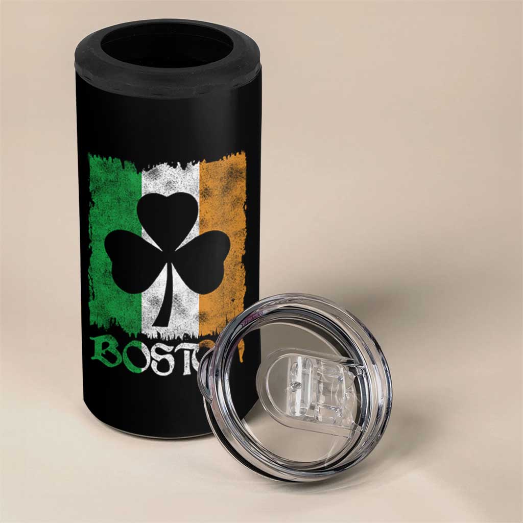 Boston St Patricks Day 4 in 1 Can Cooler Tumbler Distressed Shamrock Vintage Irish Flag