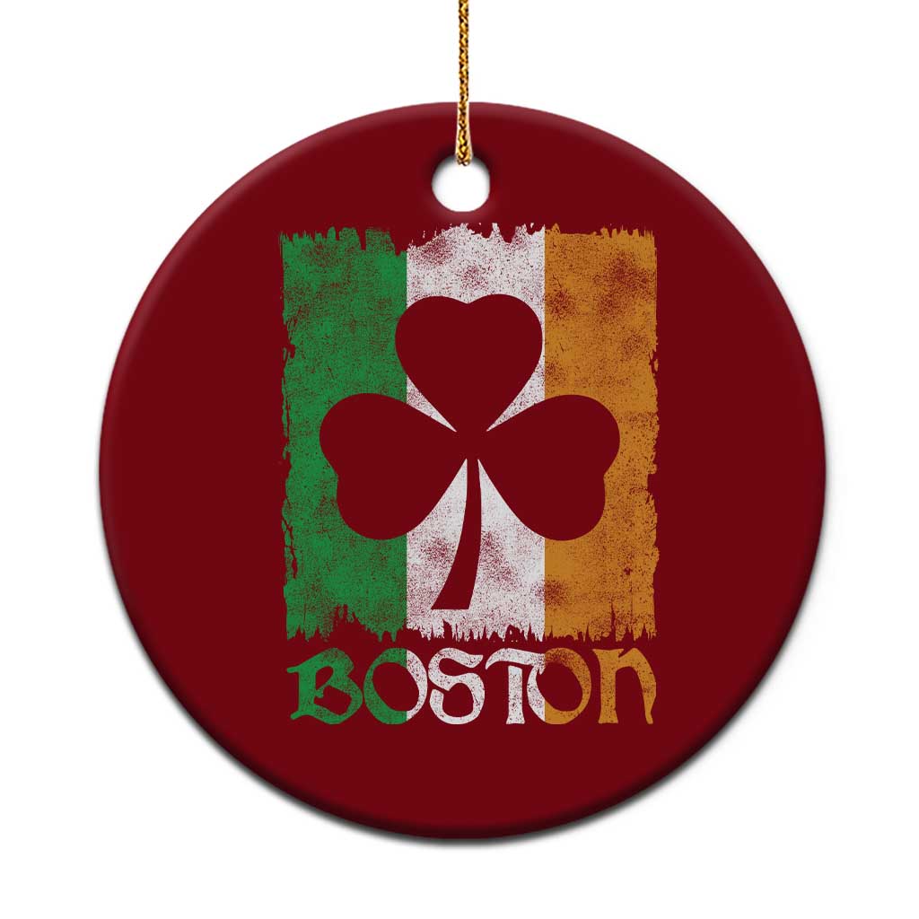 Boston St Patricks Day Ceramic Ornament Distressed Shamrock Vintage Irish Flag