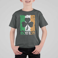 Boston St Patricks Day T Shirt For Kid Distressed Shamrock Vintage Irish Flag