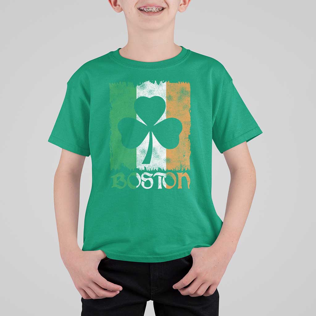 Boston St Patricks Day T Shirt For Kid Distressed Shamrock Vintage Irish Flag