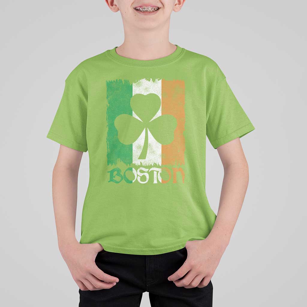 Boston St Patricks Day T Shirt For Kid Distressed Shamrock Vintage Irish Flag