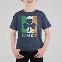 Boston St Patricks Day T Shirt For Kid Distressed Shamrock Vintage Irish Flag