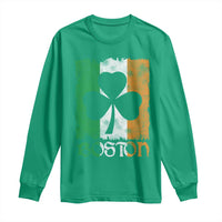 Boston St Patricks Day Long Sleeve Shirt Distressed Shamrock Vintage Irish Flag