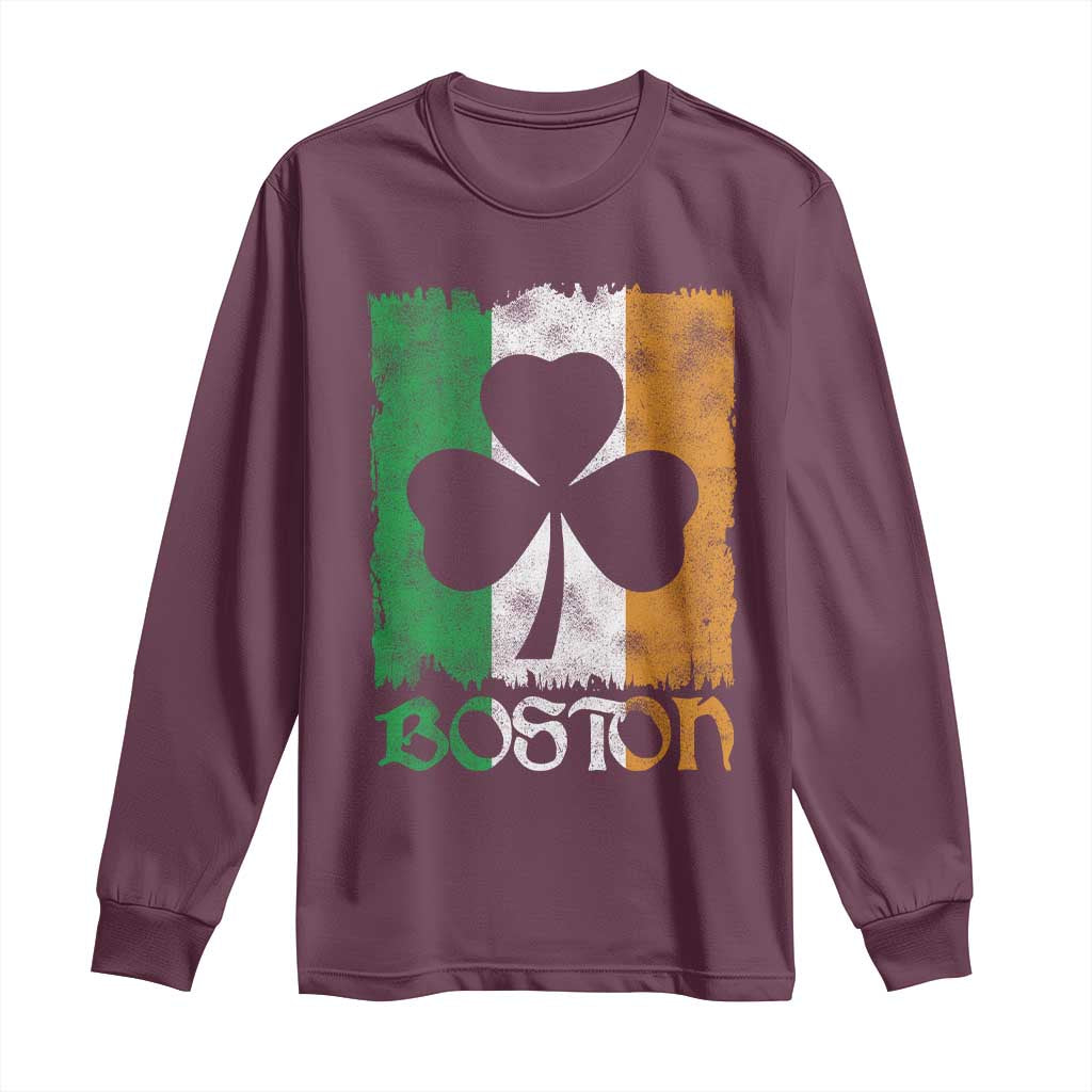Boston St Patricks Day Long Sleeve Shirt Distressed Shamrock Vintage Irish Flag