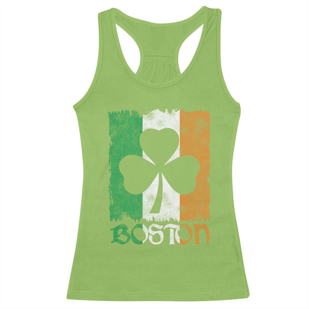 Boston St Patricks Day Racerback Tank Top Distressed Shamrock Vintage Irish Flag