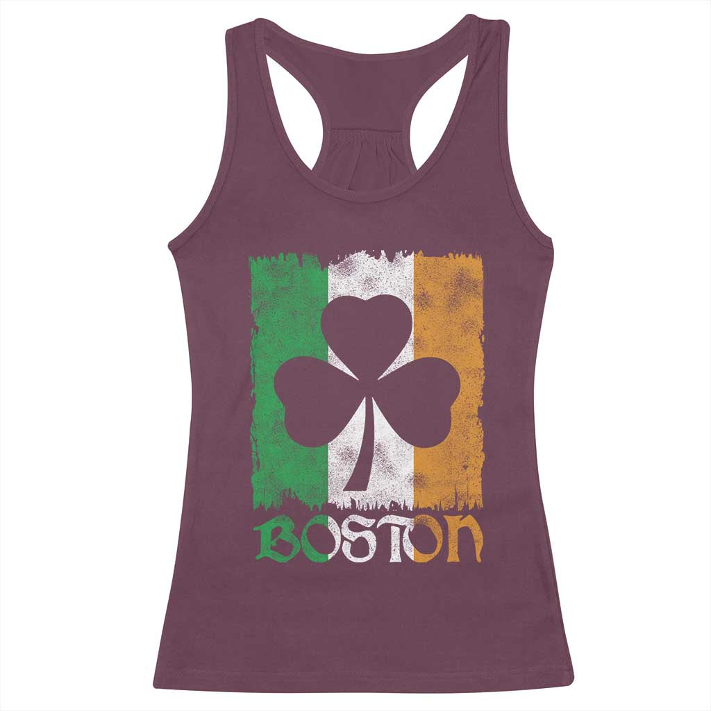 Boston St Patricks Day Racerback Tank Top Distressed Shamrock Vintage Irish Flag