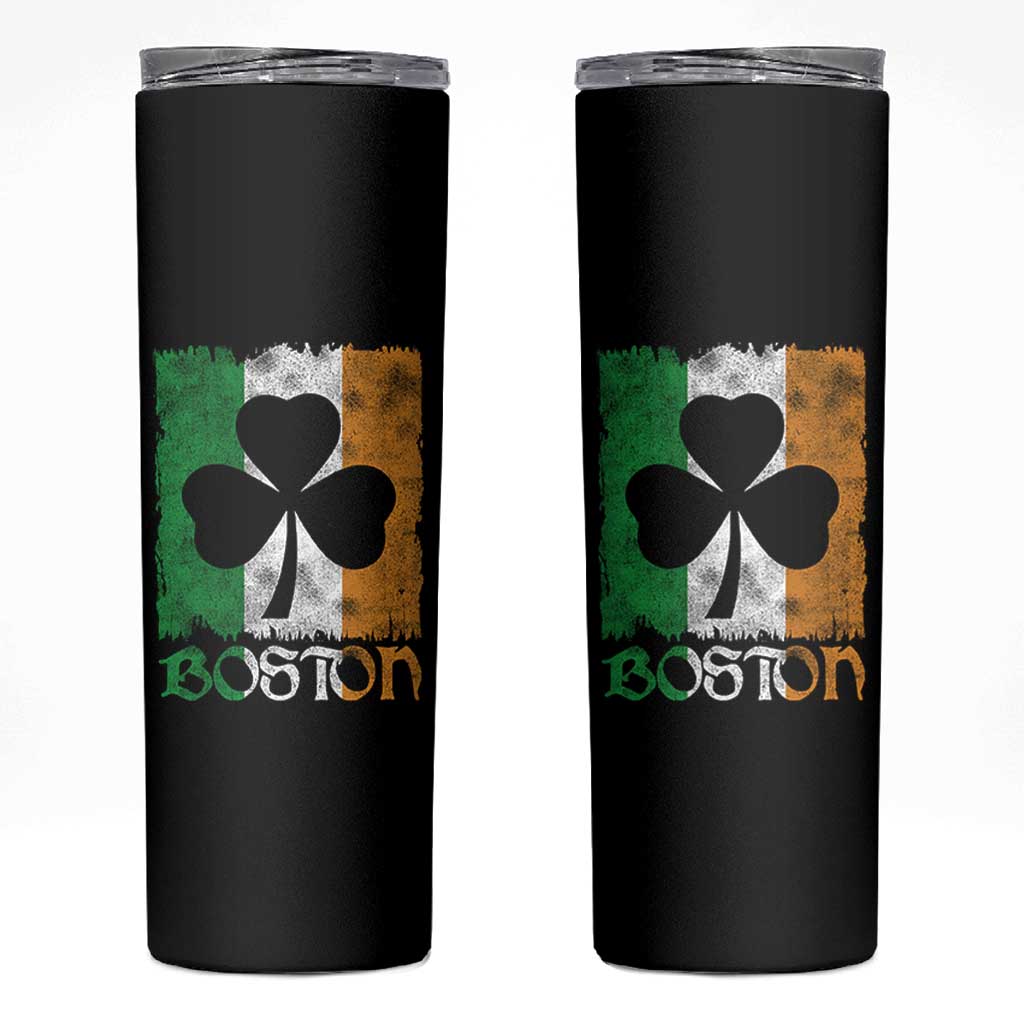 Boston St Patricks Day Skinny Tumbler Distressed Shamrock Vintage Irish Flag