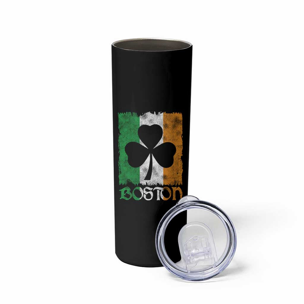 Boston St Patricks Day Skinny Tumbler Distressed Shamrock Vintage Irish Flag