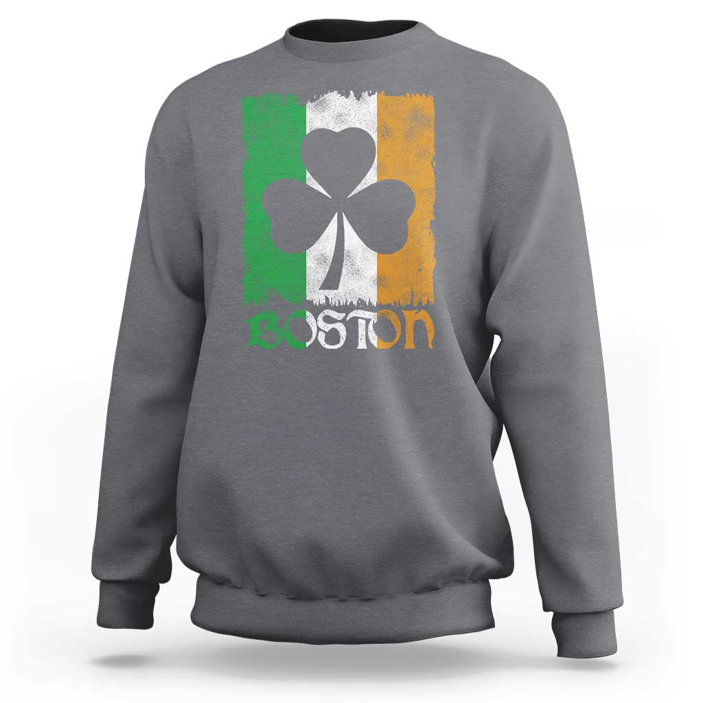 Boston St Patricks Day Sweatshirt Distressed Shamrock Vintage Irish Flag