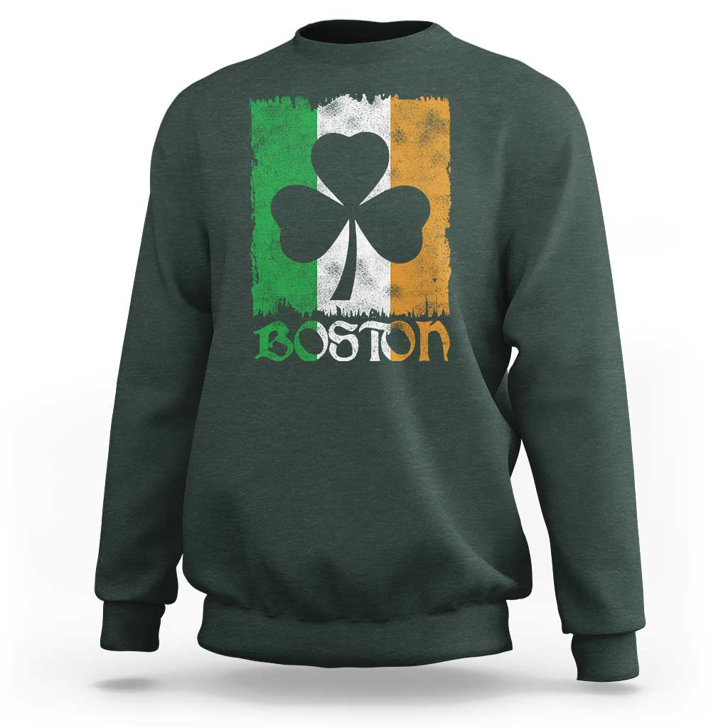 Boston St Patricks Day Sweatshirt Distressed Shamrock Vintage Irish Flag