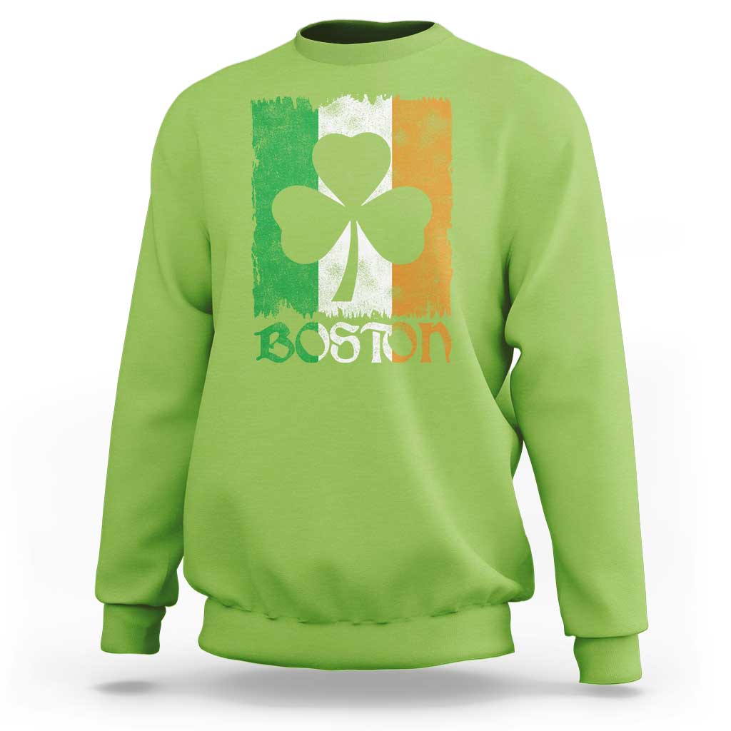 Boston St Patricks Day Sweatshirt Distressed Shamrock Vintage Irish Flag