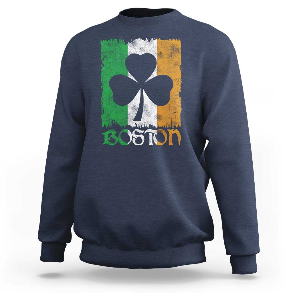 Boston St Patricks Day Sweatshirt Distressed Shamrock Vintage Irish Flag