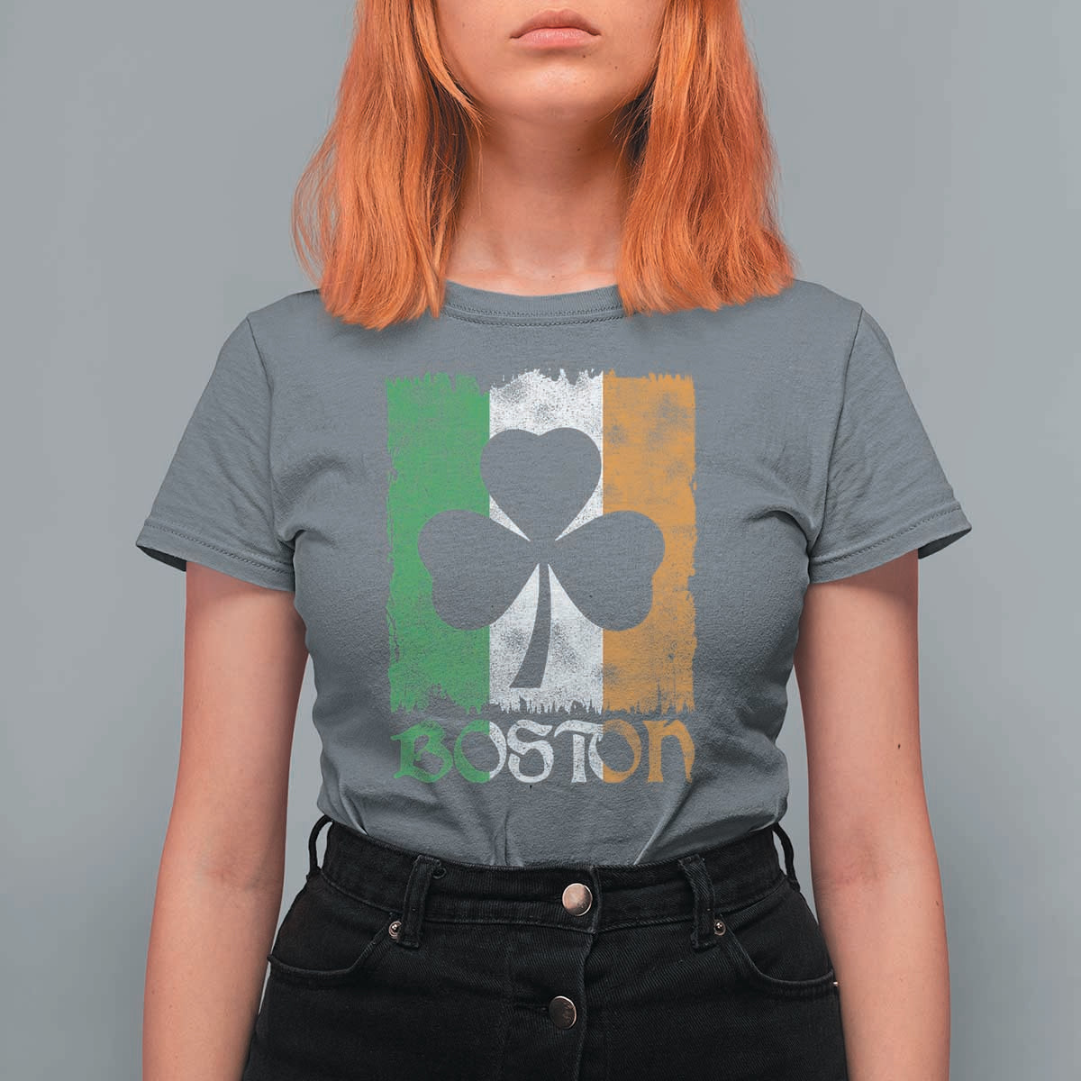 Boston St Patricks Day T Shirt For Women Distressed Shamrock Vintage Irish Flag