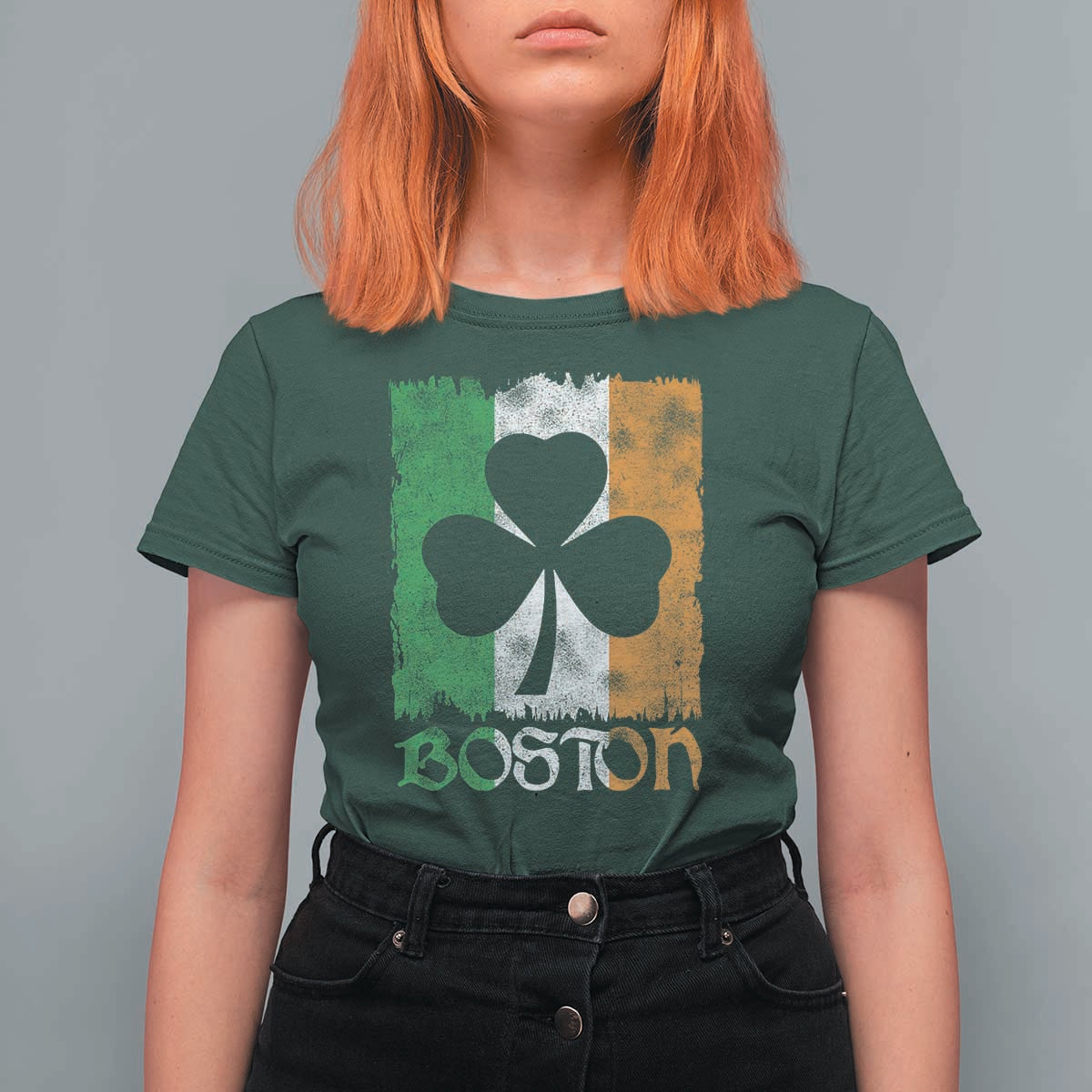 Boston St Patricks Day T Shirt For Women Distressed Shamrock Vintage Irish Flag