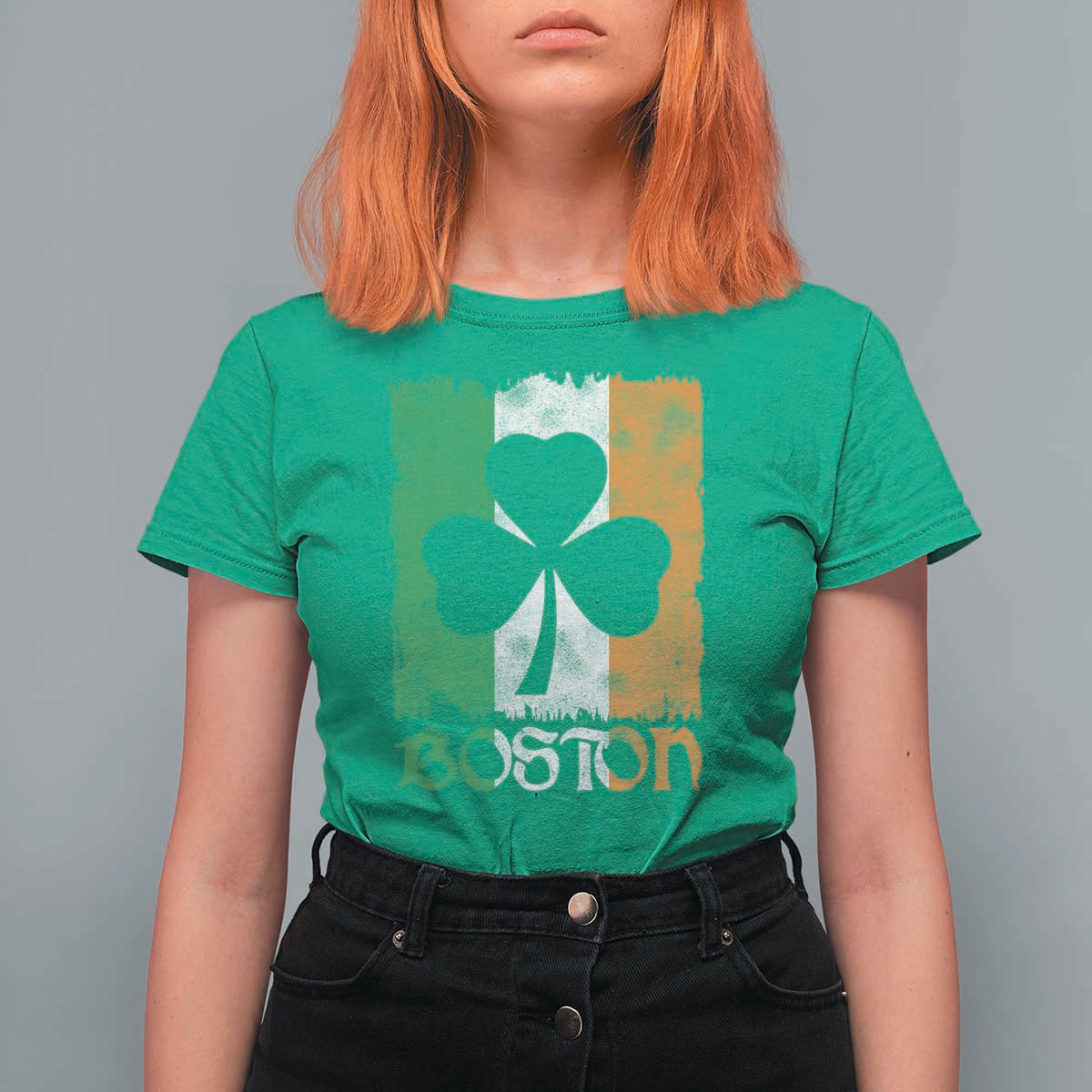 Boston St Patricks Day T Shirt For Women Distressed Shamrock Vintage Irish Flag