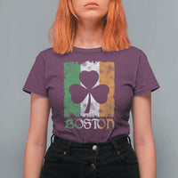 Boston St Patricks Day T Shirt For Women Distressed Shamrock Vintage Irish Flag