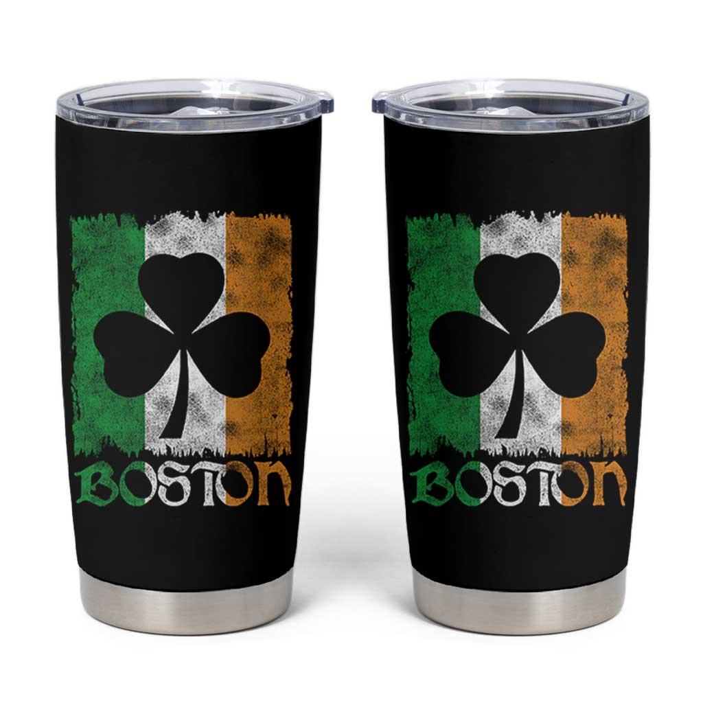 Boston St Patricks Day Tumbler Cup Distressed Shamrock Vintage Irish Flag