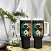 Boston St Patricks Day Tumbler With Handle Distressed Shamrock Vintage Irish Flag
