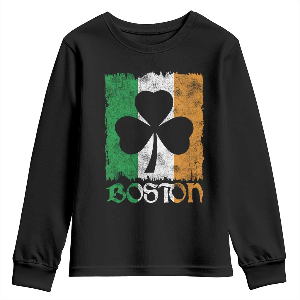 Boston St Patricks Day Youth Sweatshirt Distressed Shamrock Vintage Irish Flag