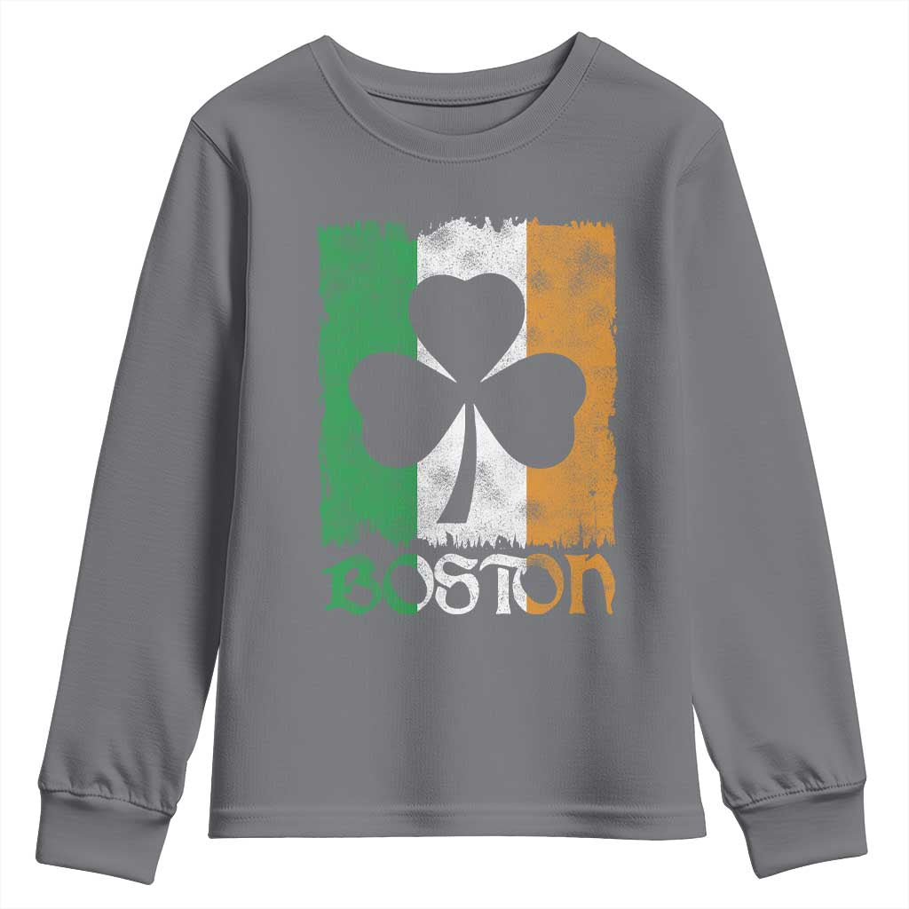 Boston St Patricks Day Youth Sweatshirt Distressed Shamrock Vintage Irish Flag