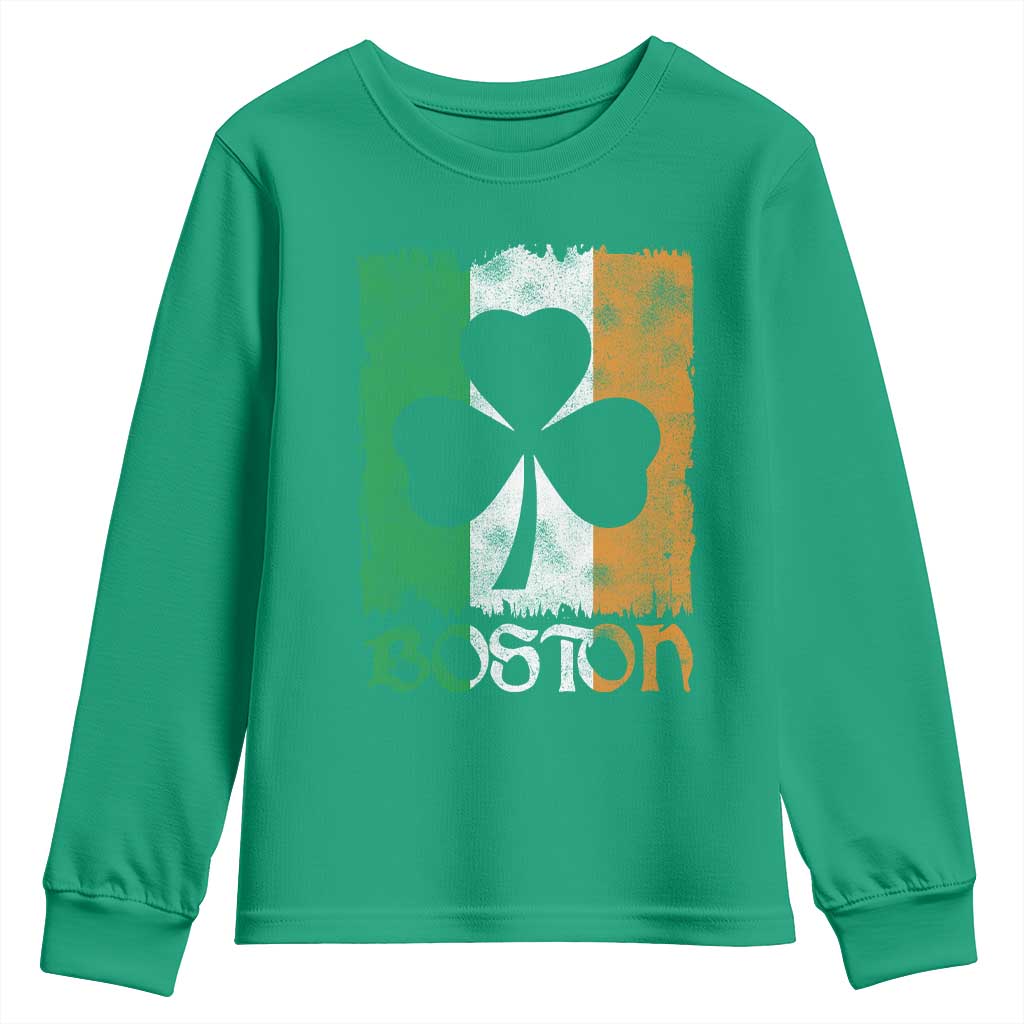 Boston St Patricks Day Youth Sweatshirt Distressed Shamrock Vintage Irish Flag