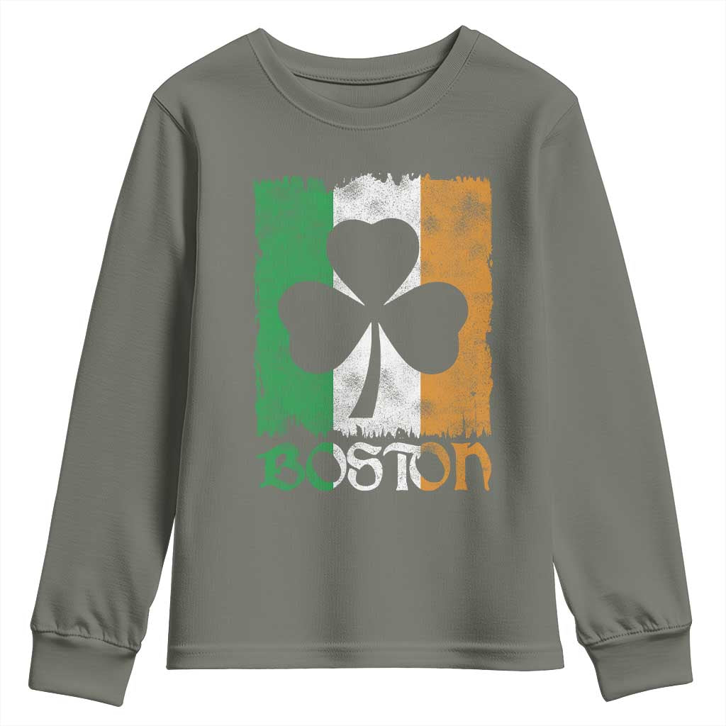 Boston St Patricks Day Youth Sweatshirt Distressed Shamrock Vintage Irish Flag