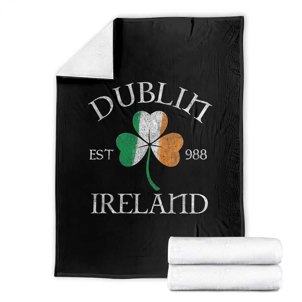 Dublin Ireland Est 988 Throw Blanket St Patricks Day Shamrock Leaf