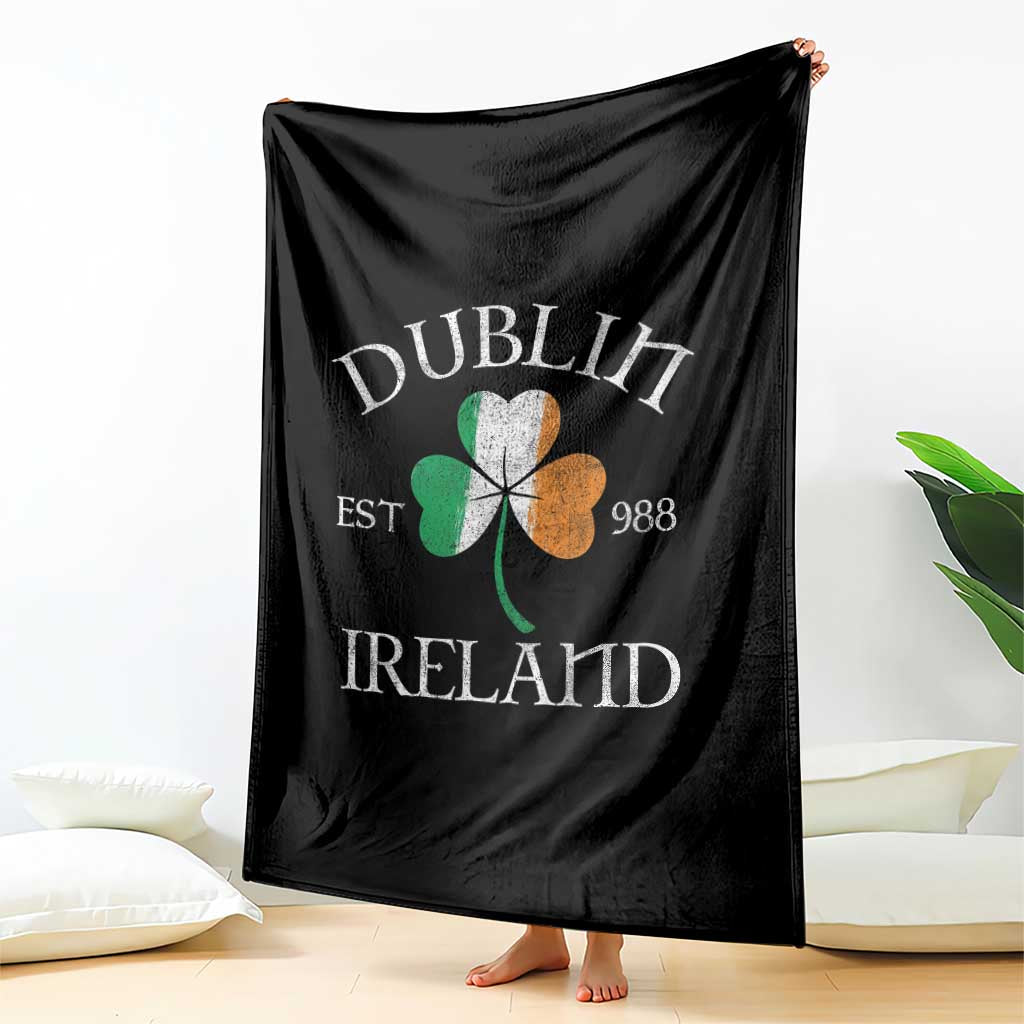 Dublin Ireland Est 988 Throw Blanket St Patricks Day Shamrock Leaf