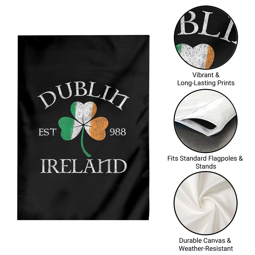 Dublin Ireland Est 988 Garden Flag St Patricks Day Shamrock Leaf