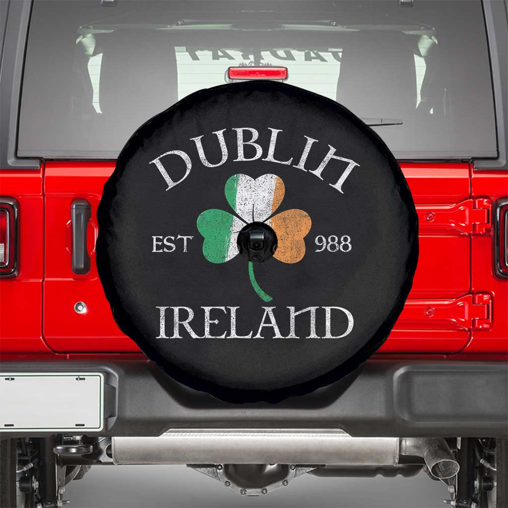 Dublin Ireland Est 988 Spare Tire Cover St Patricks Day Shamrock Leaf