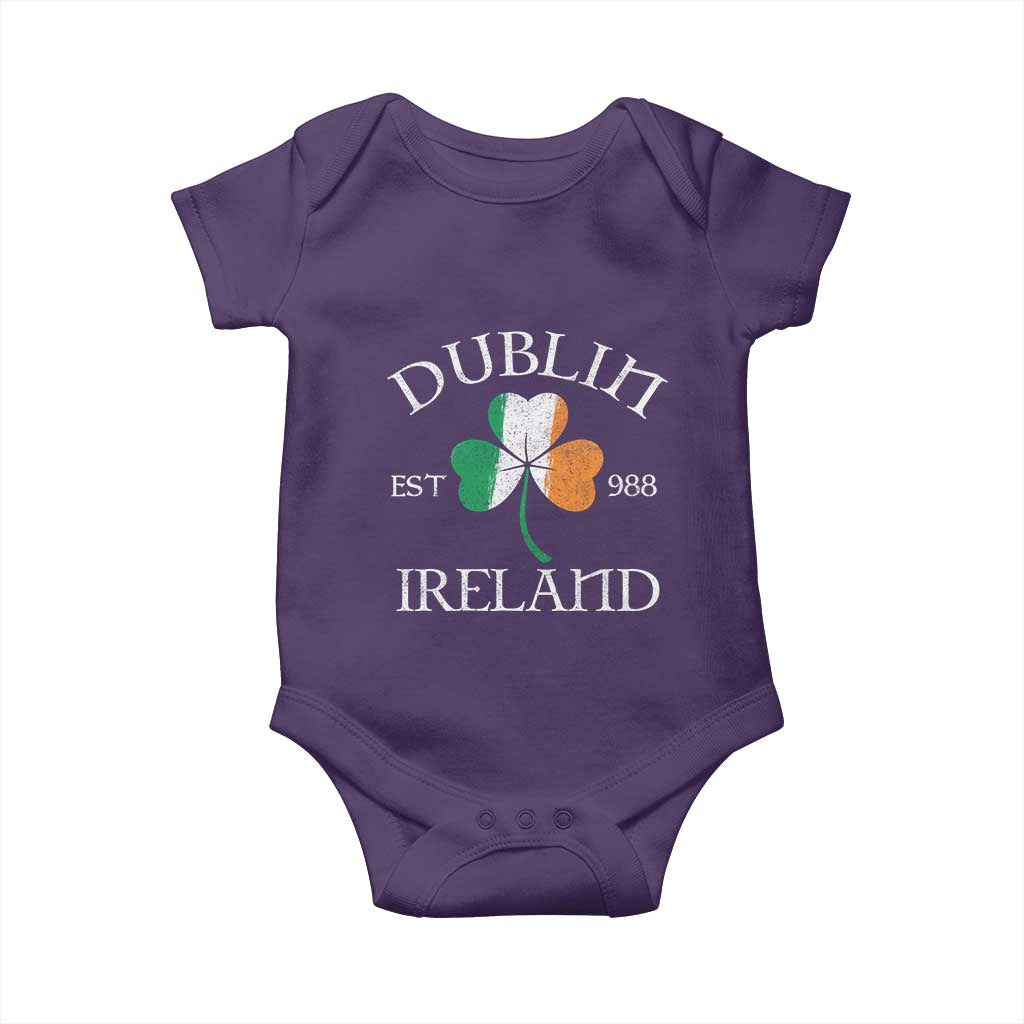 Dublin Ireland Est 988 Baby Onesie St Patricks Day Shamrock Leaf