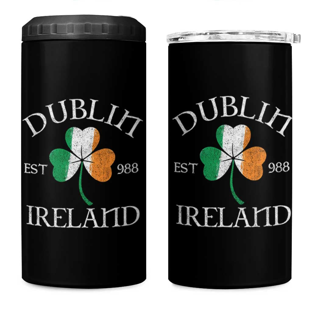 Dublin Ireland Est 988 4 in 1 Can Cooler Tumbler St Patricks Day Shamrock Leaf