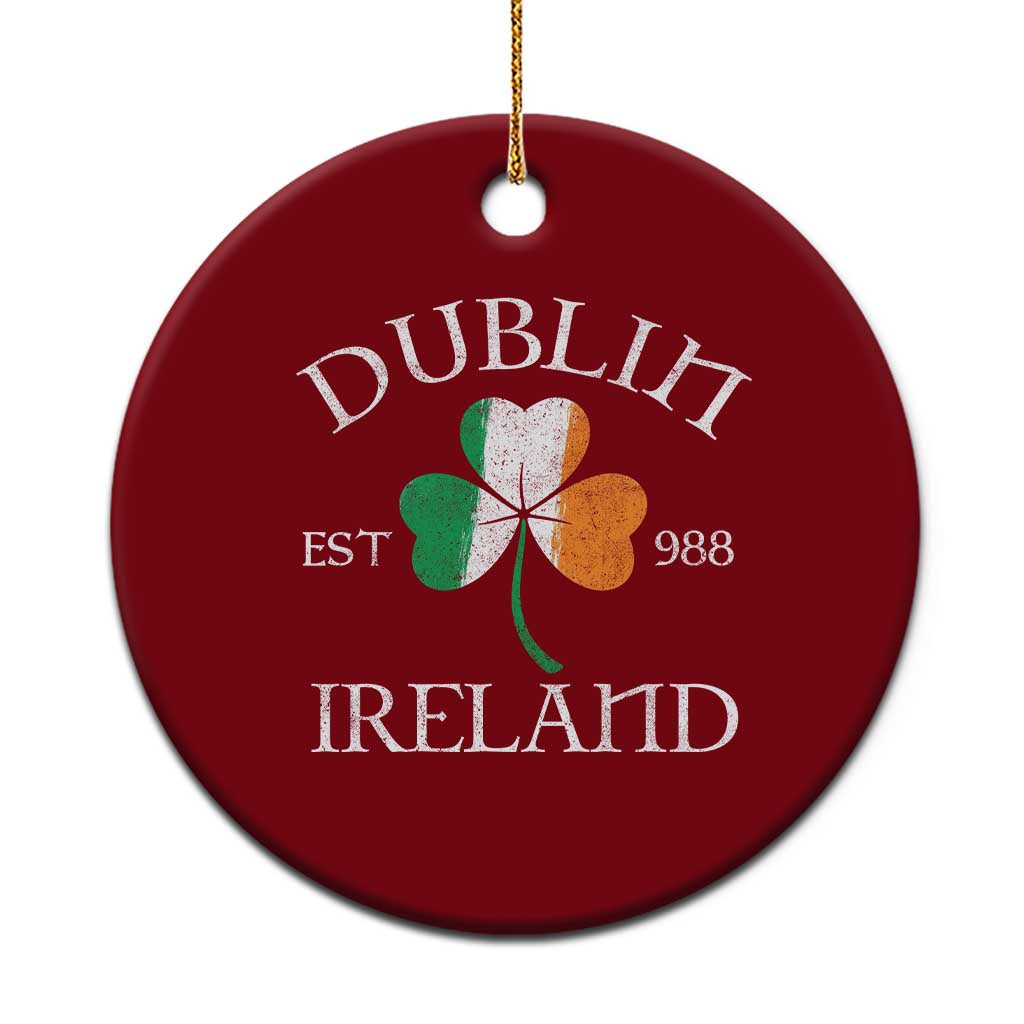 Dublin Ireland Est 988 Ceramic Ornament St Patricks Day Shamrock Leaf