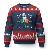 Dublin Ireland Est 988 Ugly Christmas Sweater St Patricks Day Shamrock Leaf