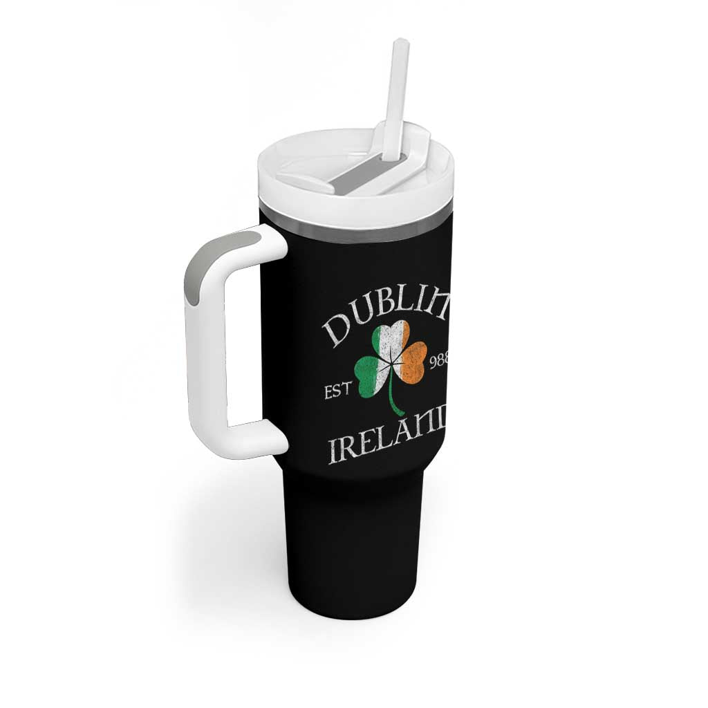 Dublin Ireland Est 988 Tumbler With Handle St Patricks Day Shamrock Leaf