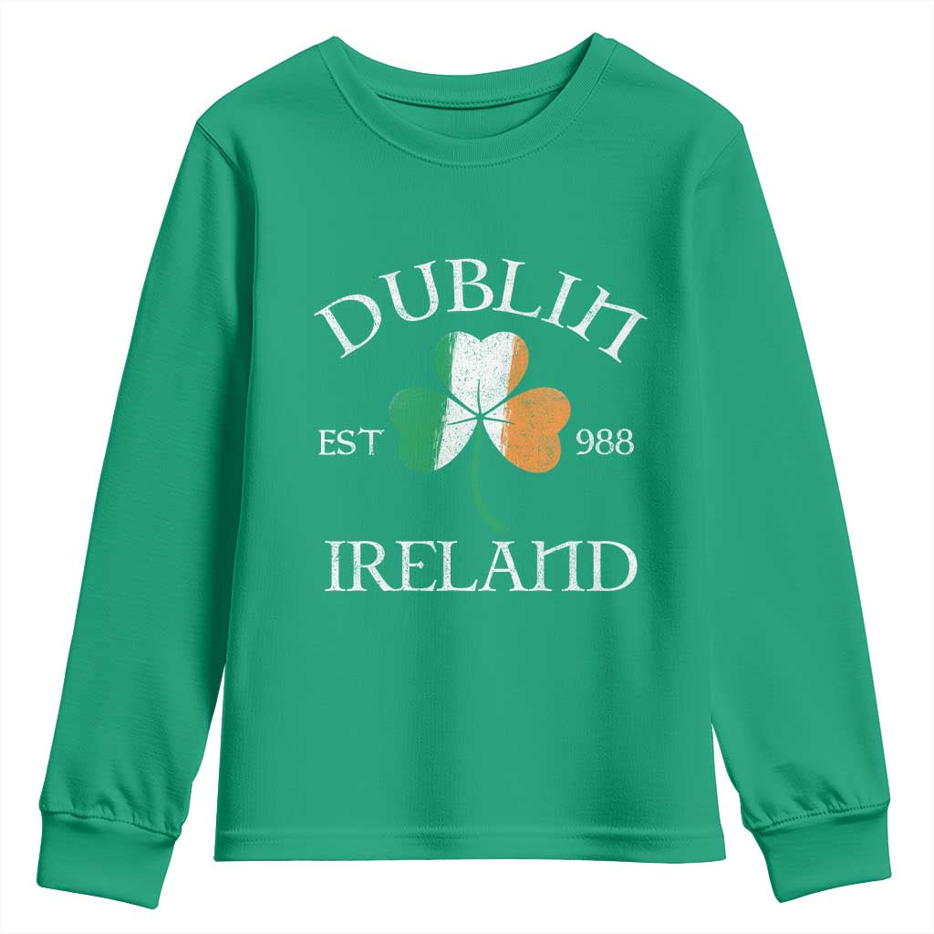 Dublin Ireland Est 988 Youth Sweatshirt St Patricks Day Shamrock Leaf