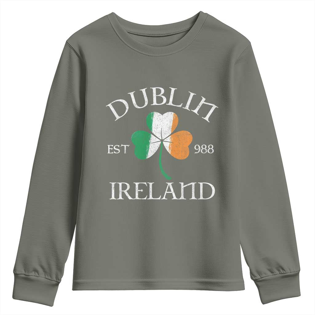 Dublin Ireland Est 988 Youth Sweatshirt St Patricks Day Shamrock Leaf