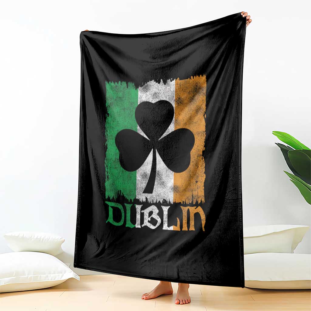 Dublin Ireland St Patricks Day Throw Blanket Distressed Shamrock Vintage Irish Flag