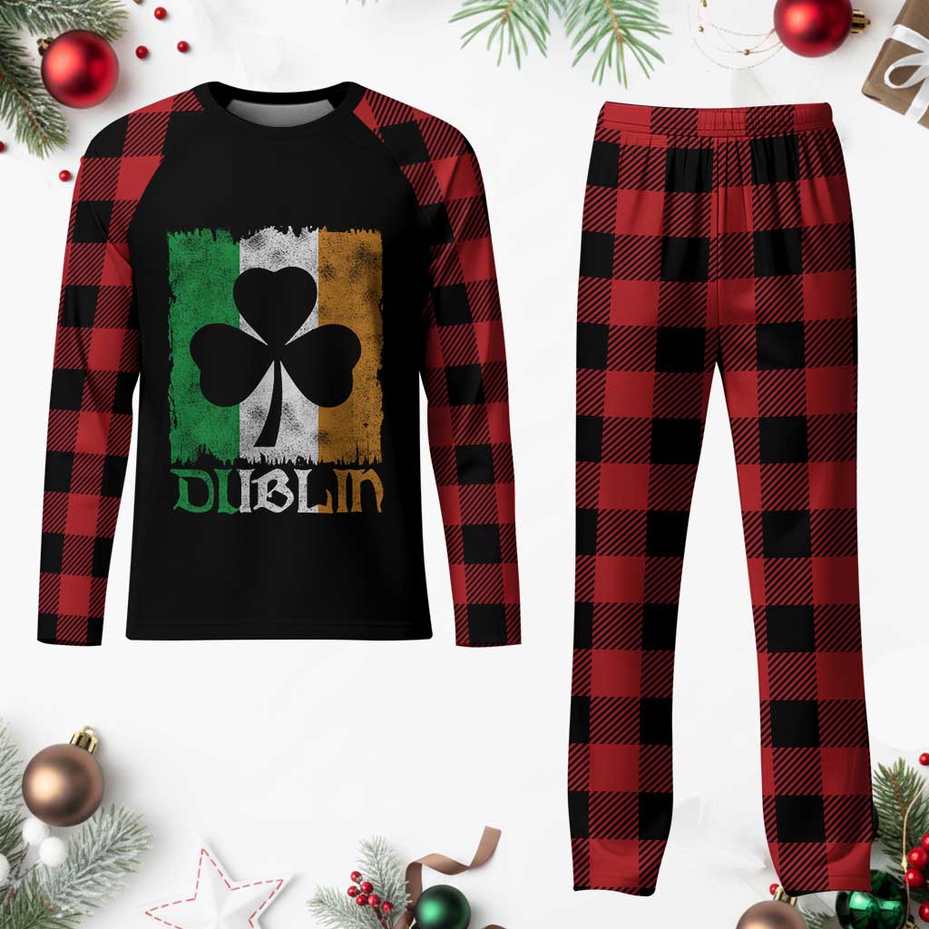 Dublin Ireland St Patricks Day Plaid Pajama Set Distressed Shamrock Vintage Irish Flag