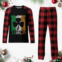 Dublin Ireland St Patricks Day Plaid Pajama Set Distressed Shamrock Vintage Irish Flag