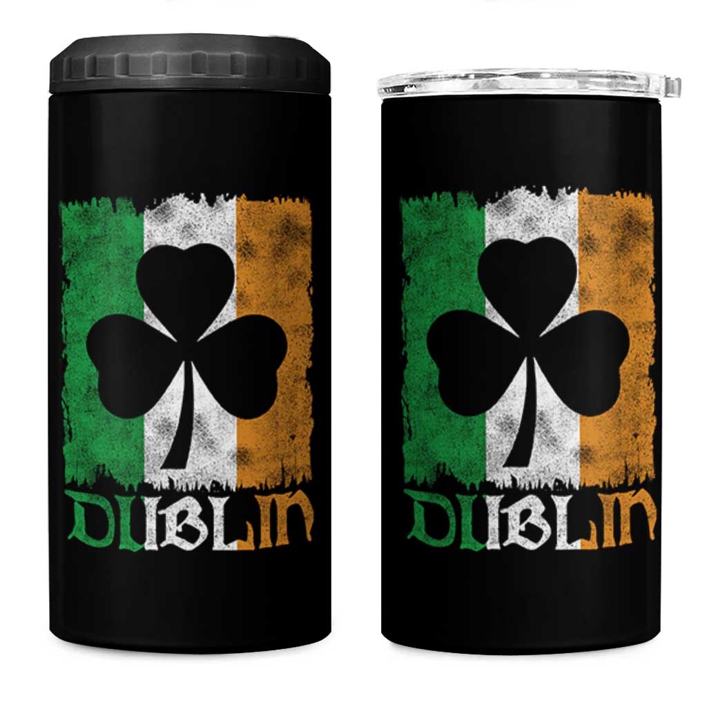 Dublin Ireland St Patricks Day 4 in 1 Can Cooler Tumbler Distressed Shamrock Vintage Irish Flag