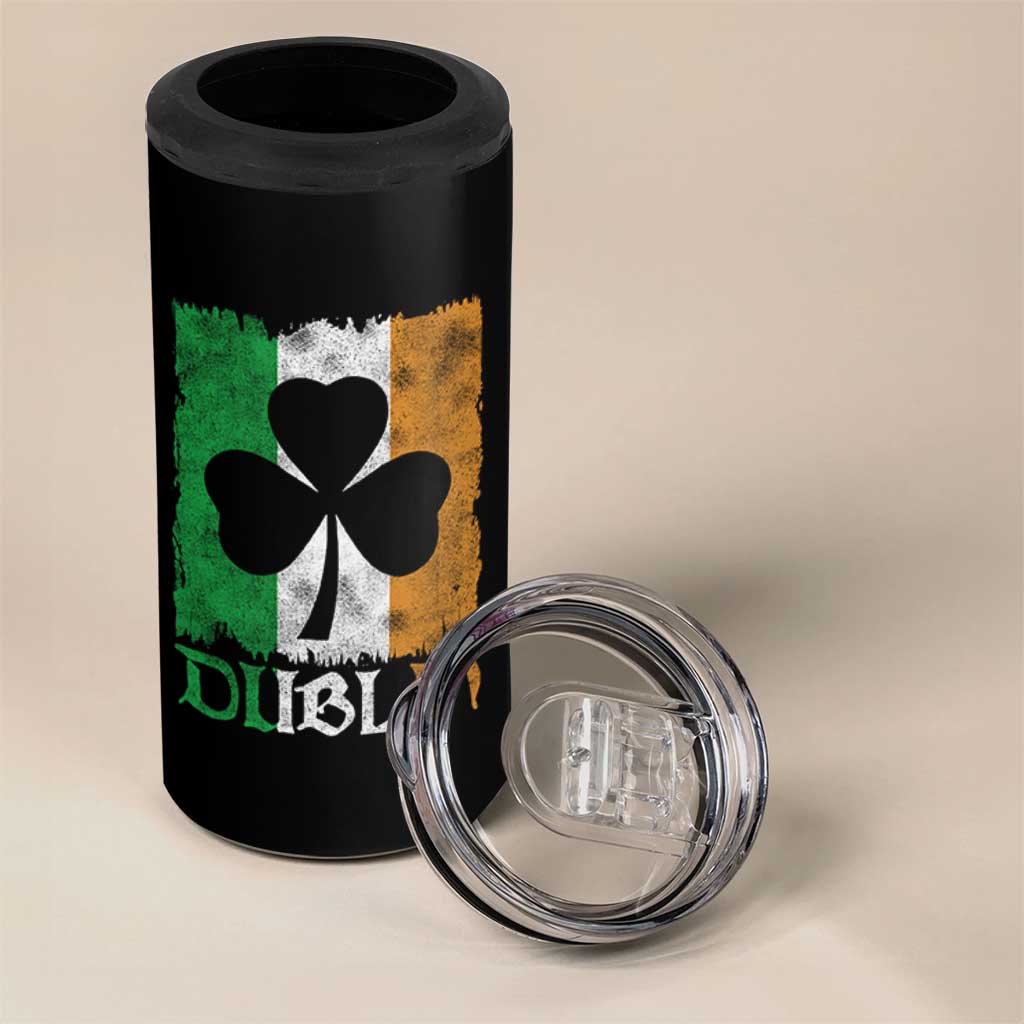 Dublin Ireland St Patricks Day 4 in 1 Can Cooler Tumbler Distressed Shamrock Vintage Irish Flag