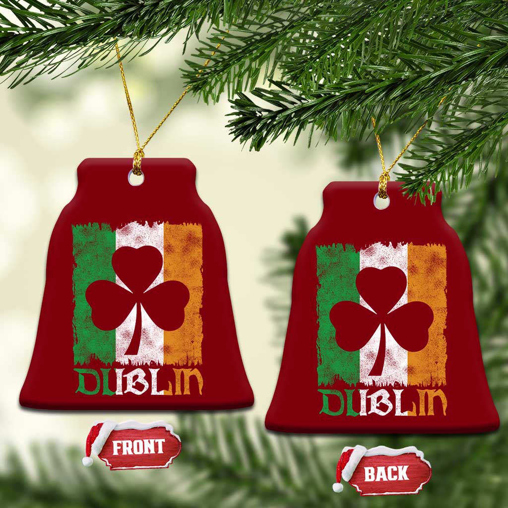 Dublin Ireland St Patricks Day Ceramic Ornament Distressed Shamrock Vintage Irish Flag
