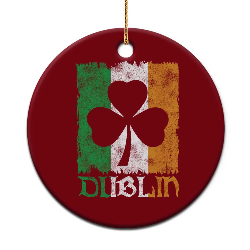 Dublin Ireland St Patricks Day Ceramic Ornament Distressed Shamrock Vintage Irish Flag