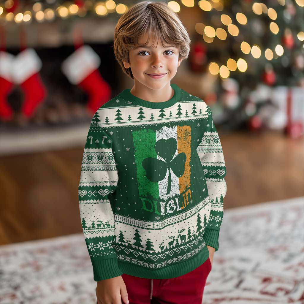 Dublin Ireland St Patricks Day Ugly Christmas Sweater Distressed Shamrock Vintage Irish Flag