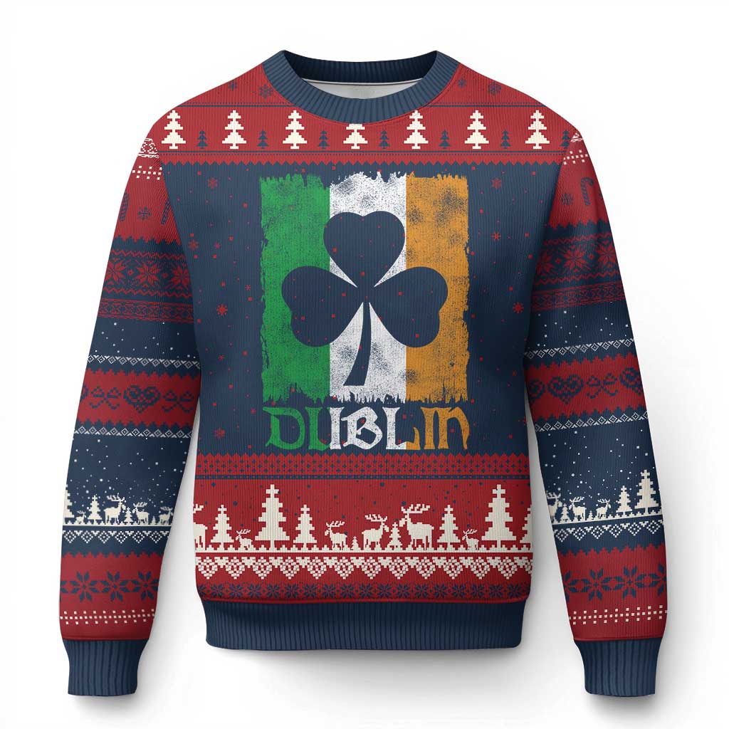 Dublin Ireland St Patricks Day Ugly Christmas Sweater Distressed Shamrock Vintage Irish Flag