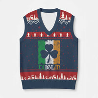 Dublin Ireland St Patricks Day V-Neck Knit Sweater Vest Distressed Shamrock Vintage Irish Flag