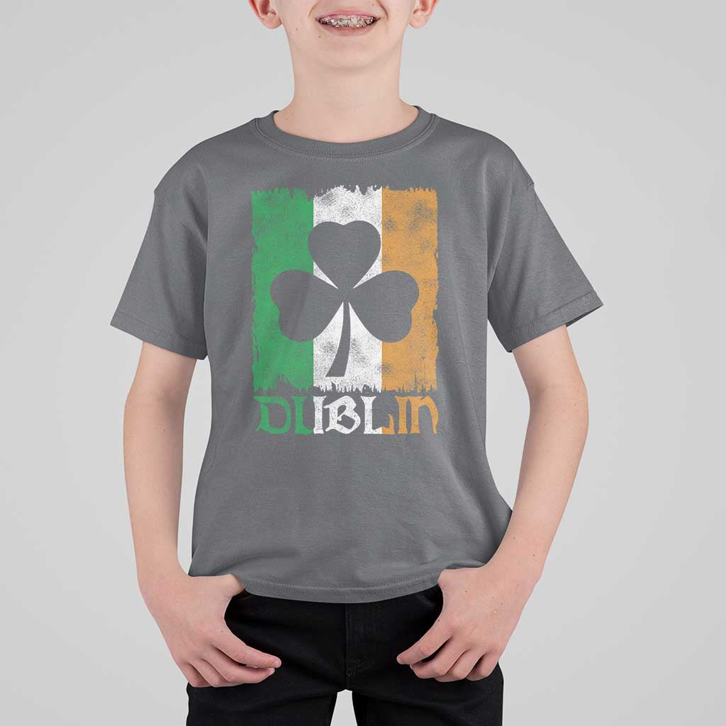 Dublin Ireland St Patricks Day T Shirt For Kid Distressed Shamrock Vintage Irish Flag